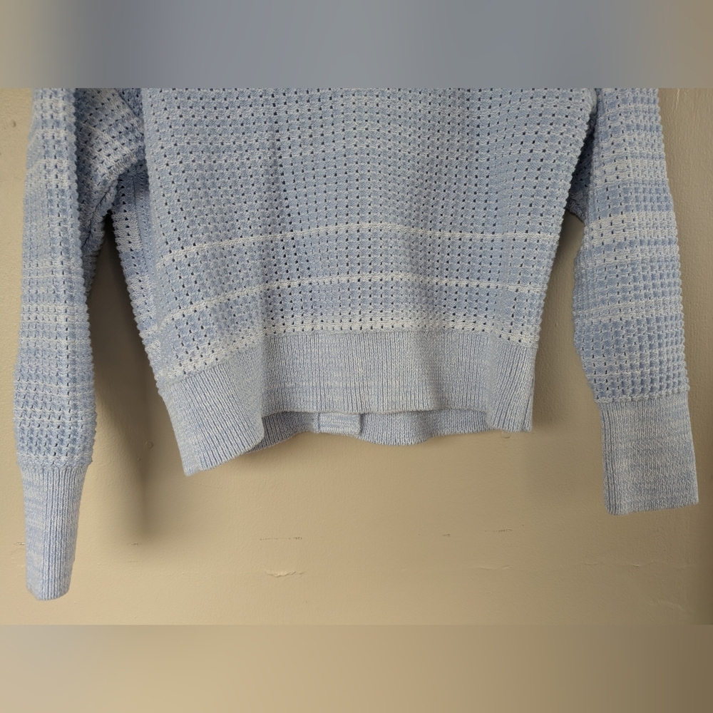 Design 365 Crocheted Knit Two Pocket Sweater Cardigan Coat Jacket, Blue (XS) - Picture 10 of 15